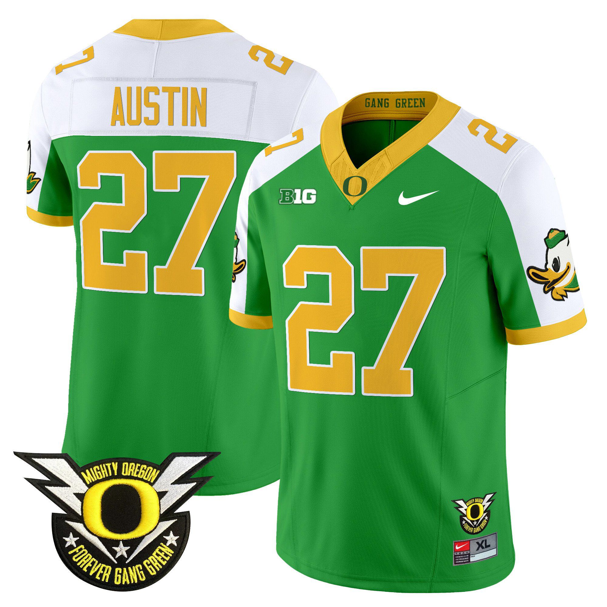 Men Oregon Ducks #27 Austin Green 2024 Nike Forever Gang Green & BIG Patch Vapor Limited NCAA Jersey style 1